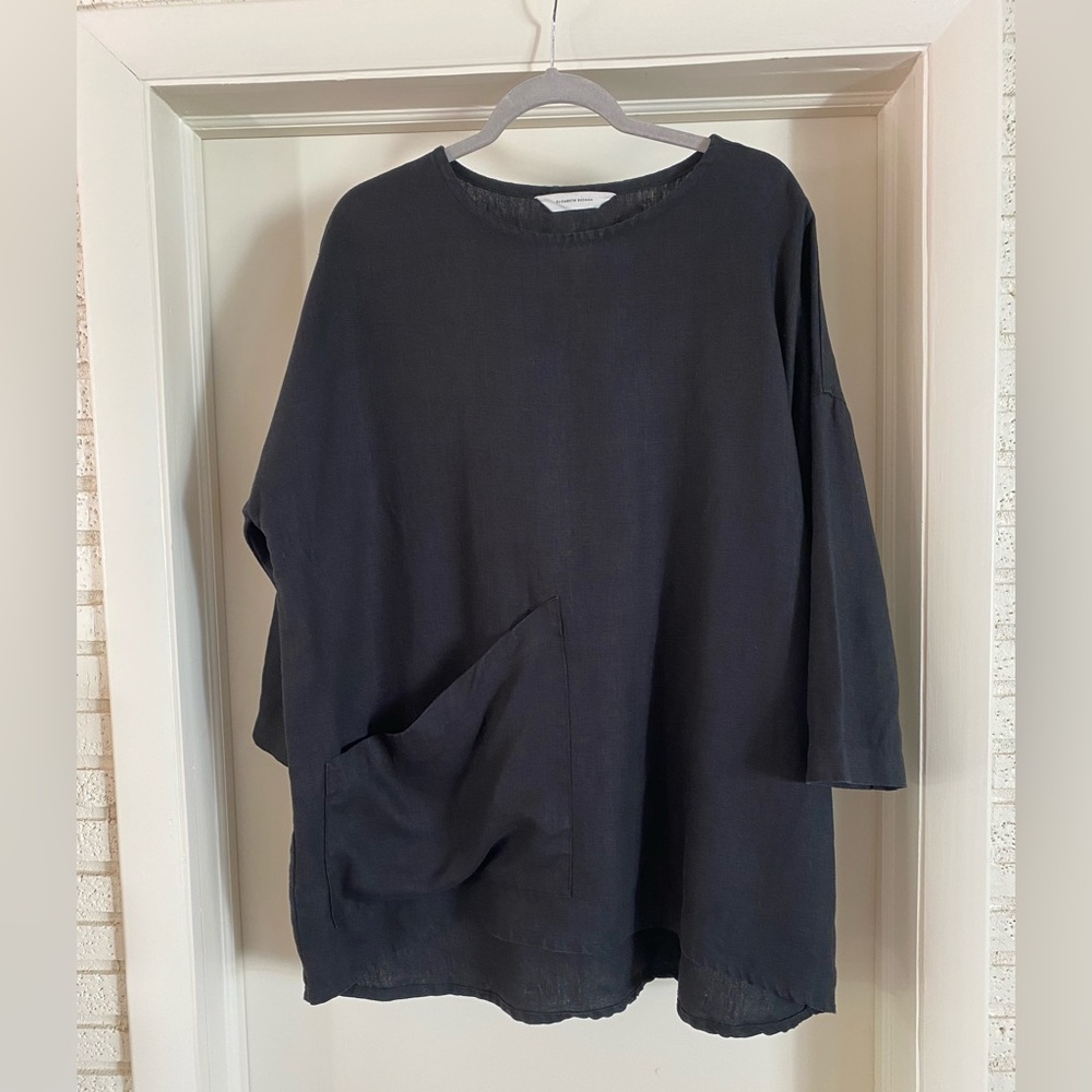 Elizabeth Suzann Black Linen Harper Tunic Long Sleeve One Size Like New OS